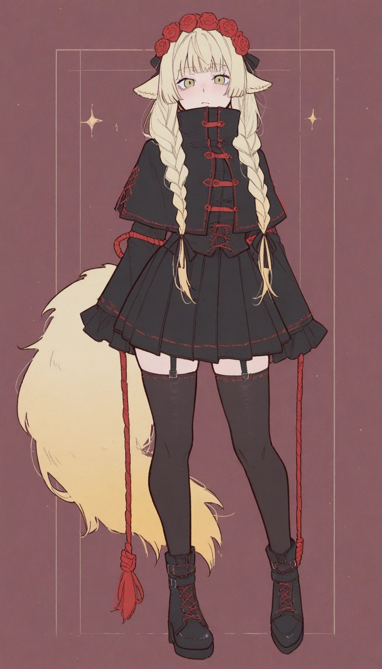 1girl, solo, thighhighs, animal ears, twin braids, blonde hair