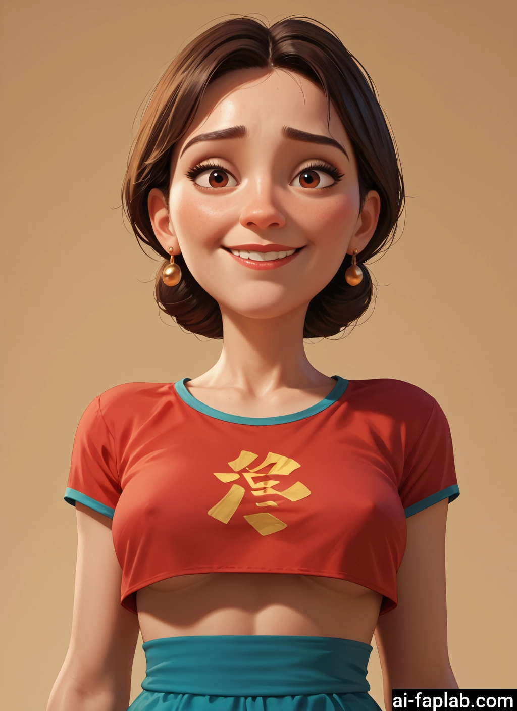 1girl, solo, jewelry, breasts, earrings, brown hair · Yamete.gg
