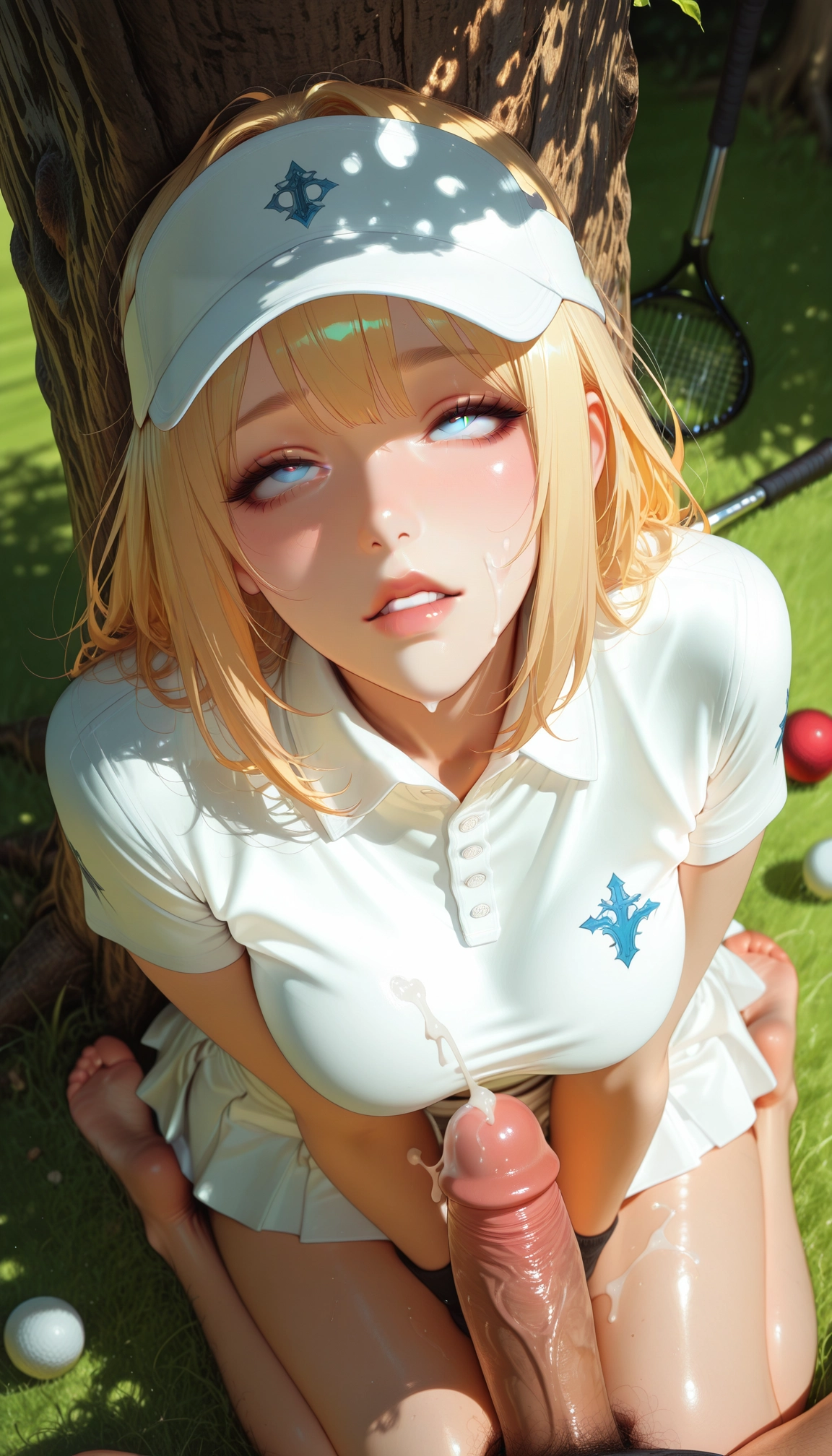 racket, tennis racket, 1girl, tennis uniform, cum, ball · Yamete.gg
