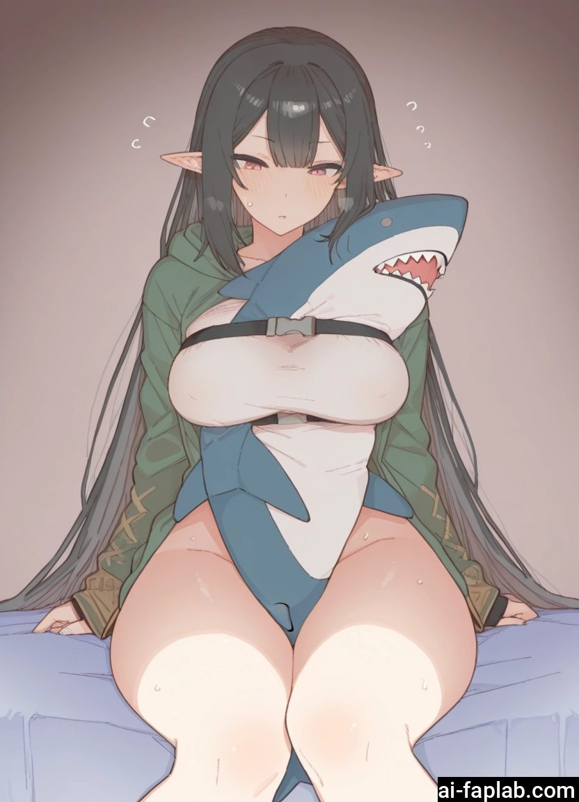 1girl, pointy ears, long hair, breasts, stuffed toy, stuffed animal
