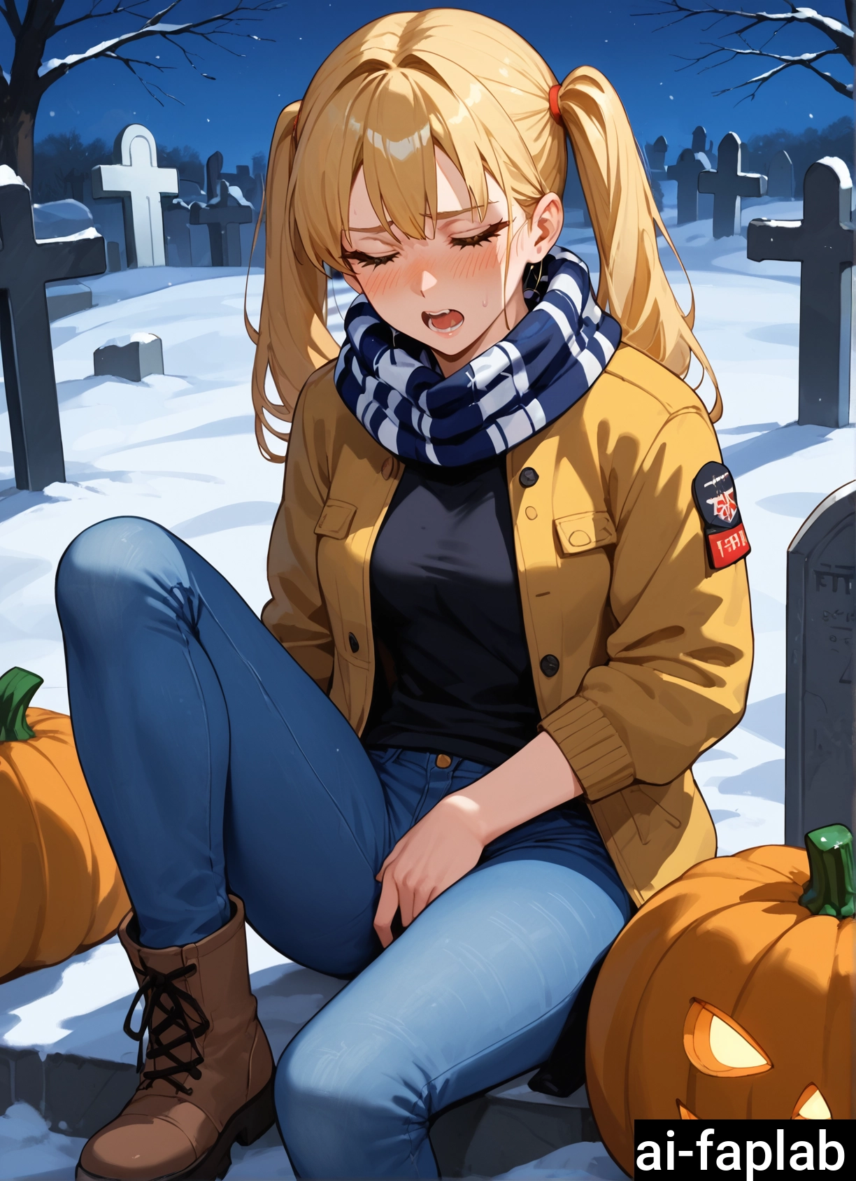1girl, solo, pants, scarf, boots, blonde hair · Yamete.gg
