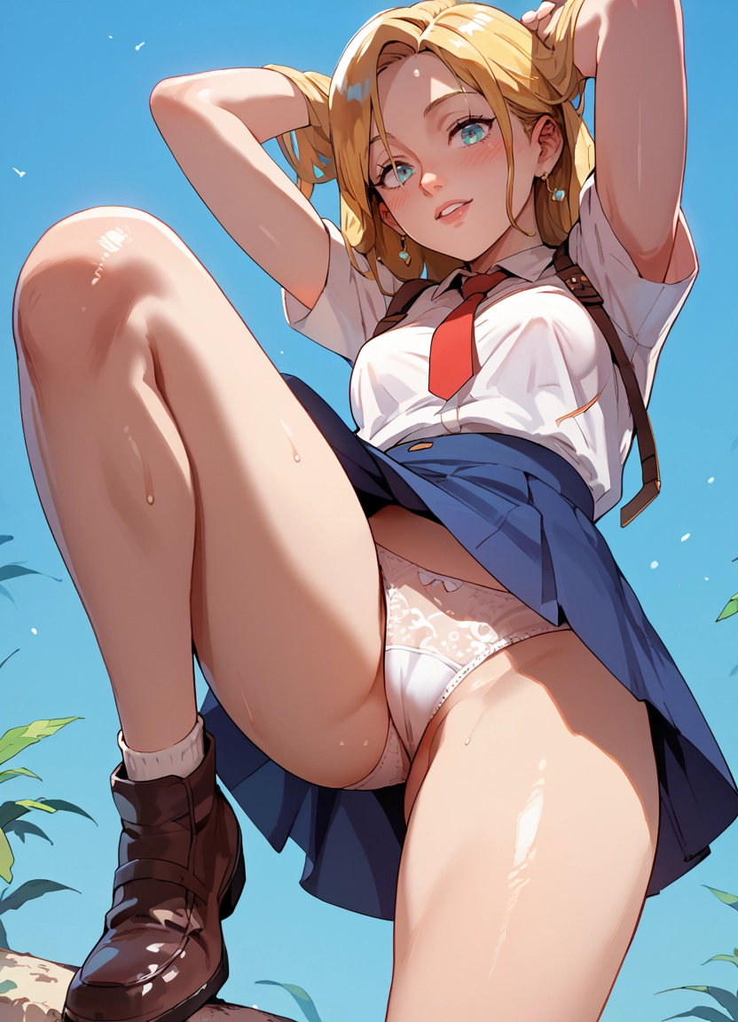 1girl, underwear, panties, blonde hair, skirt, solo · Yamete.gg