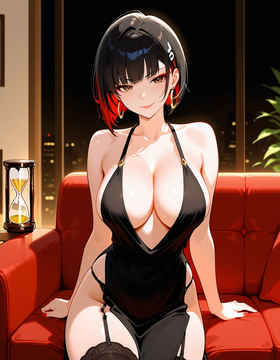 1girl, breasts, large breasts, black hair, green eyes, solo · Yamete.gg
