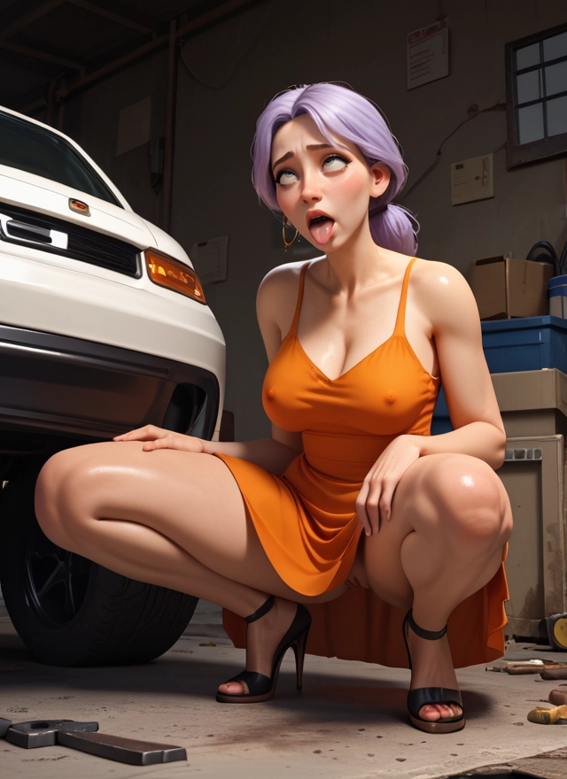1girl, breasts, ground vehicle, motor vehicle, pussy, squatting · Yamete.gg