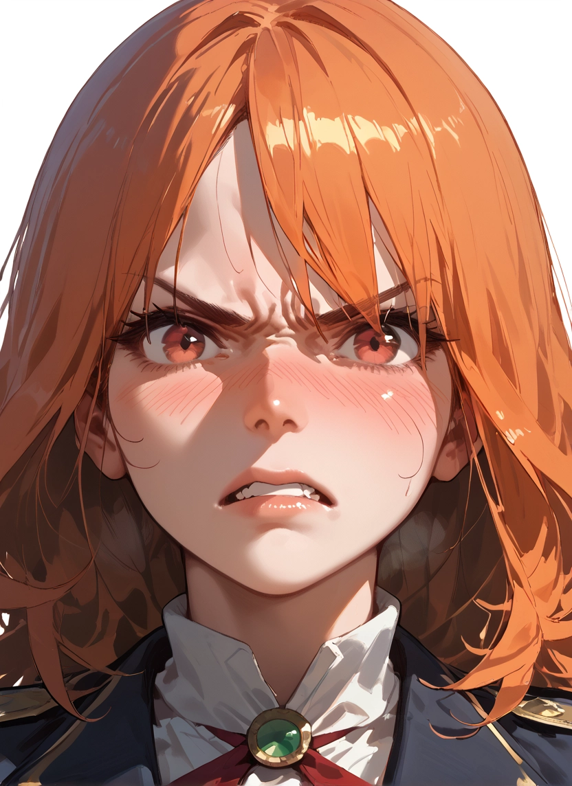 1girl, solo, blush, looking at viewer, white background, orange hair · Yamete.gg