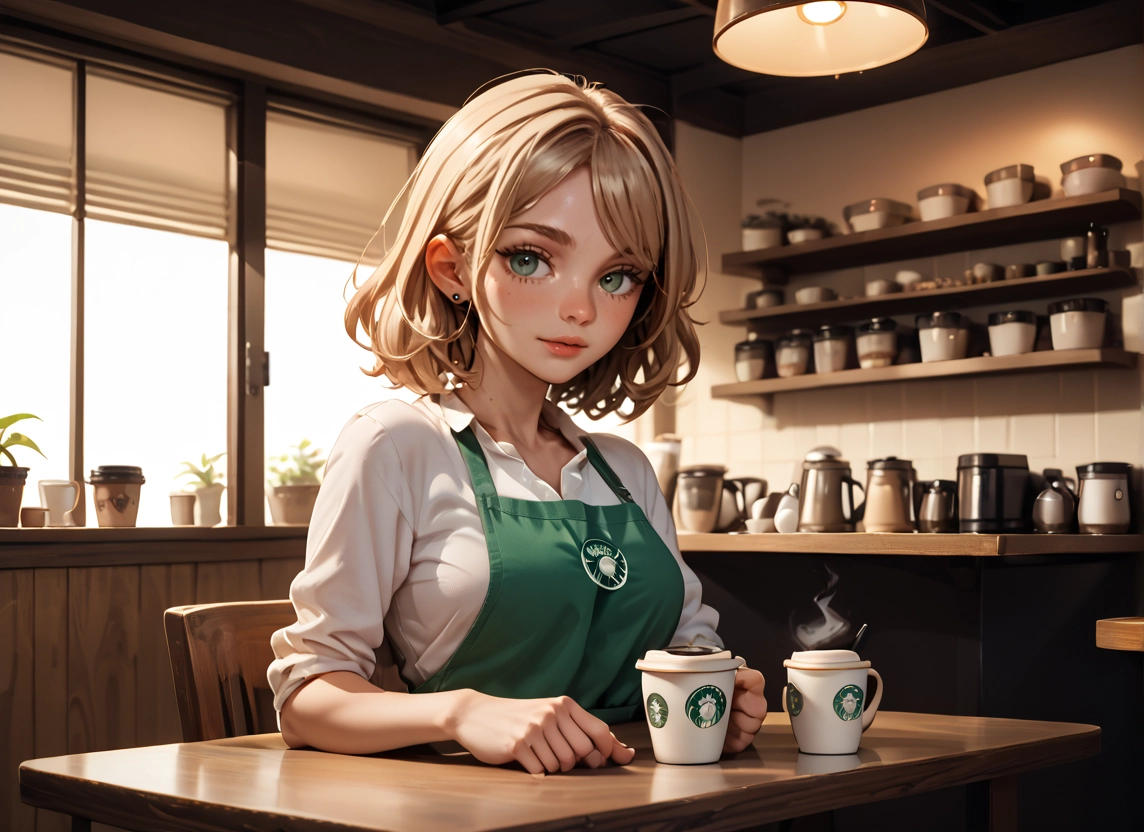 1girl, solo, cup, apron, jewelry, looking at viewer · Yamete.gg