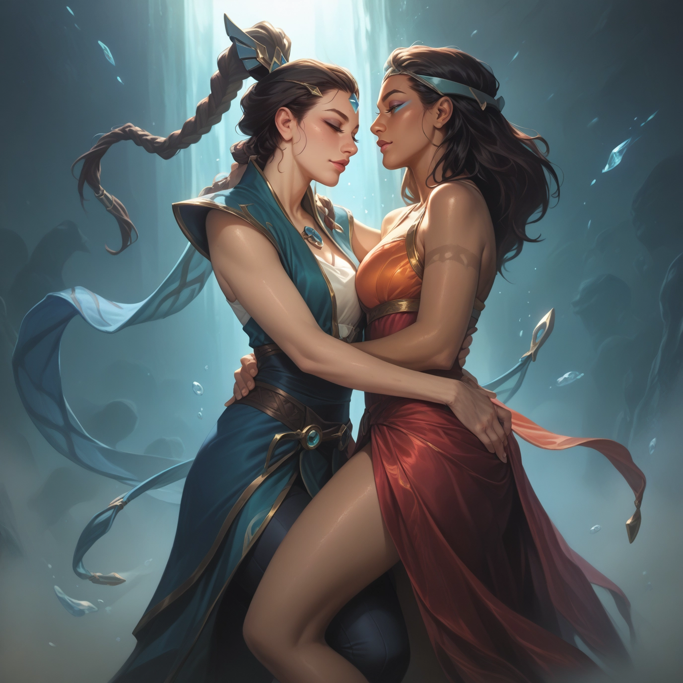 multiple girls, 2girls, dark skin, dark-skinned female, braid, yuri · Yamete.gg
