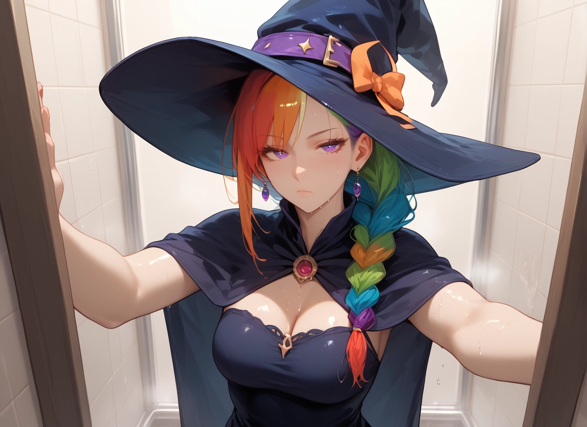 breasts, 1girl, hat, witch hat, jewelry, cleavage · Yamete.gg