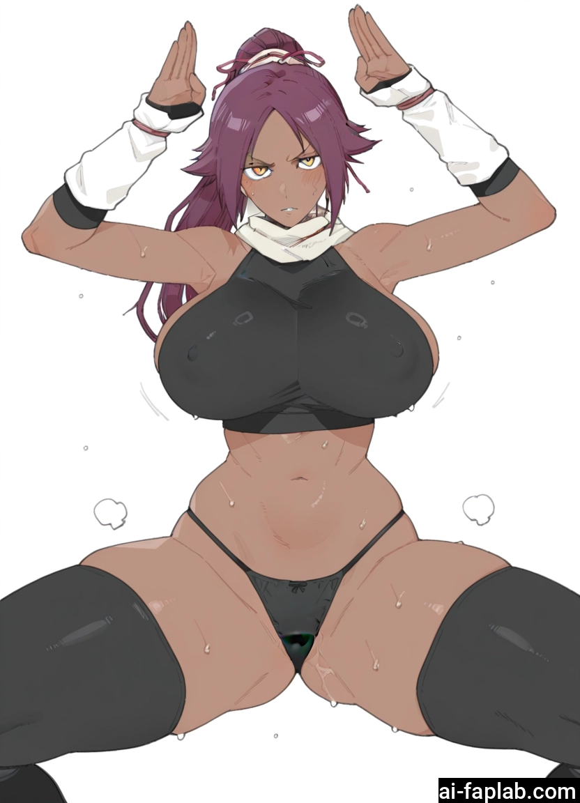 1girl, breasts, dark skin, dark-skinned female, thighhighs, sweat