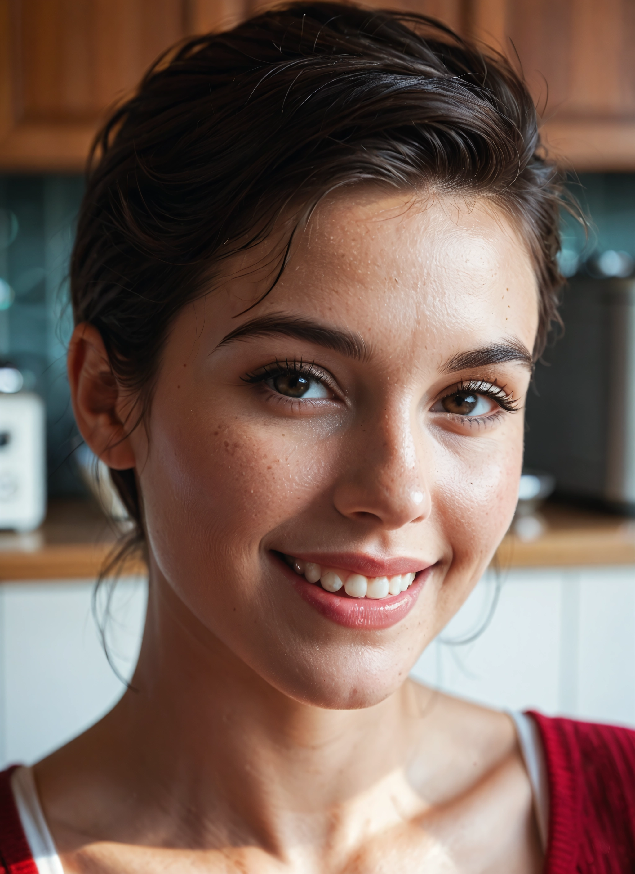 1girl, solo, smile, brown eyes, teeth, freckles · Yamete.gg