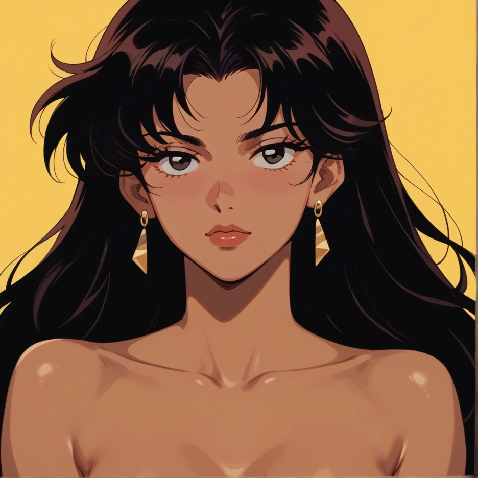 1girl, earrings, jewelry, solo, long hair, black hair · Yamete.gg