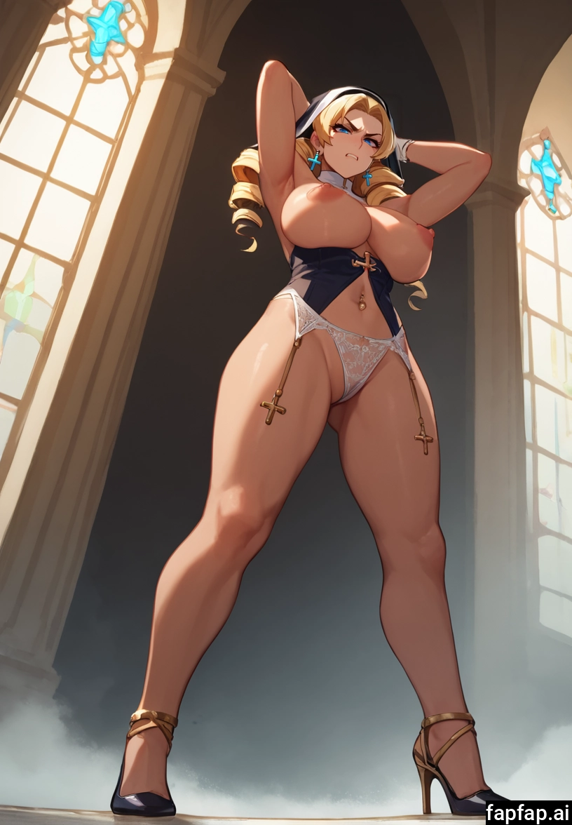 1girl, breasts, solo, nipples, blonde hair, drill hair · Yamete.gg