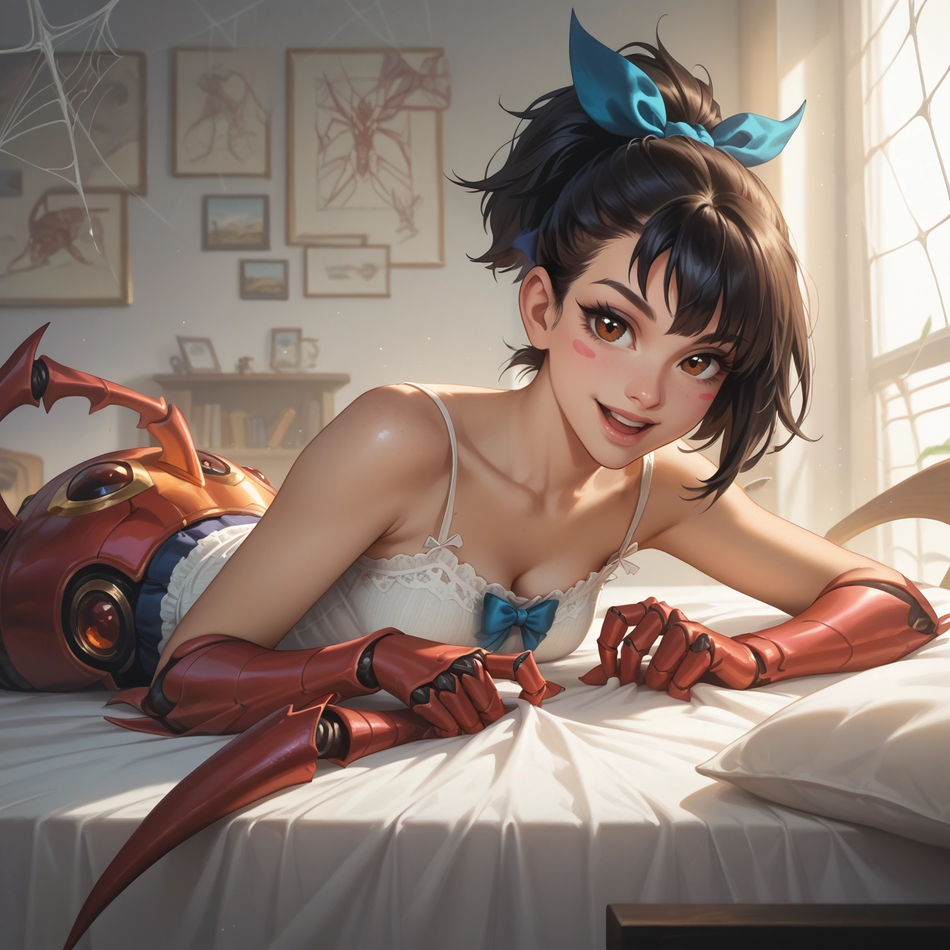 1girl, solo, breasts, lying, looking at viewer, brown eyes · Yamete.gg