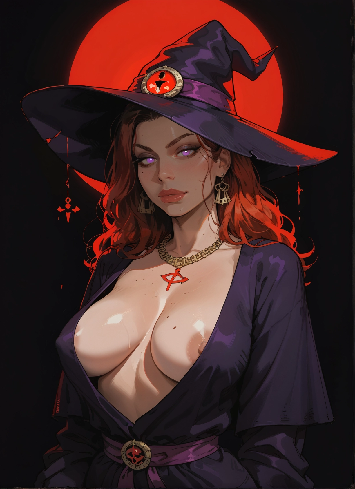 1girl, breasts, hat, witch hat, jewelry, nipples · Yamete.gg
