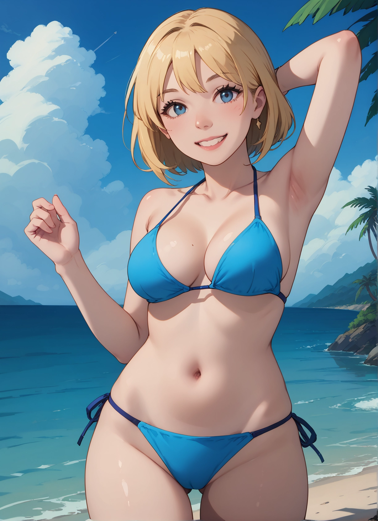 1girl, solo, swimsuit, breasts, bikini, outdoors