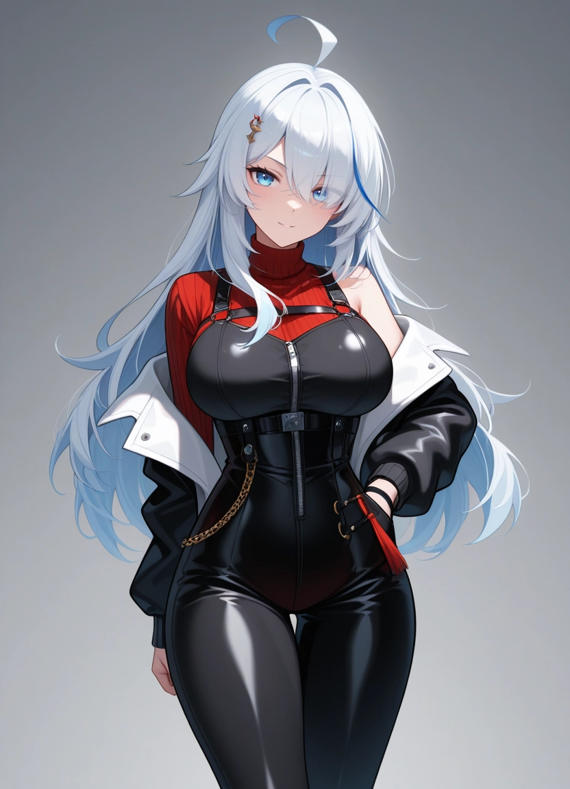 1girl, solo, ahoge, blue eyes, thigh gap, large breasts · Yamete.gg
