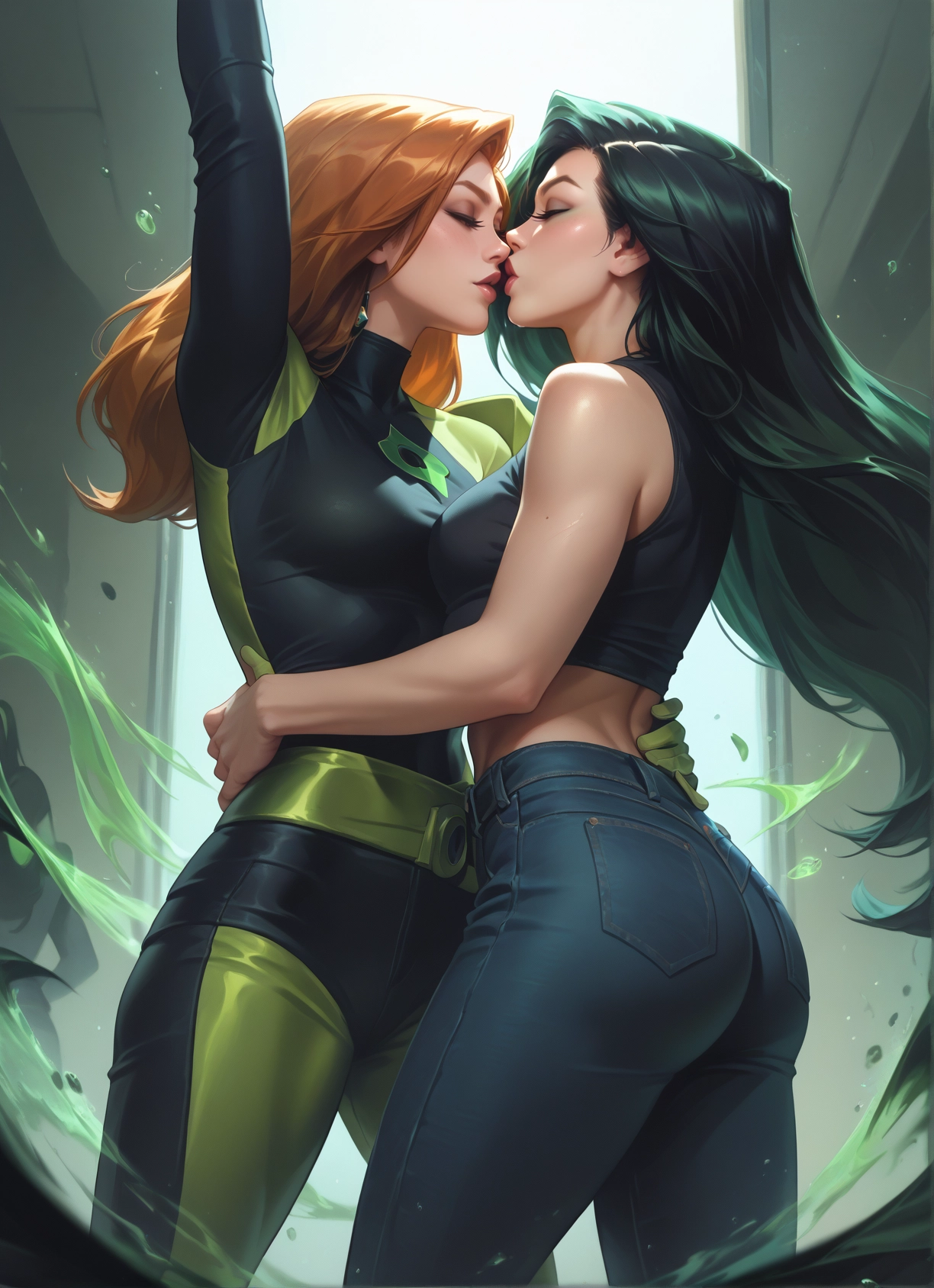multiple girls, 2girls, yuri, long hair, ass, closed eyes · Yamete.gg