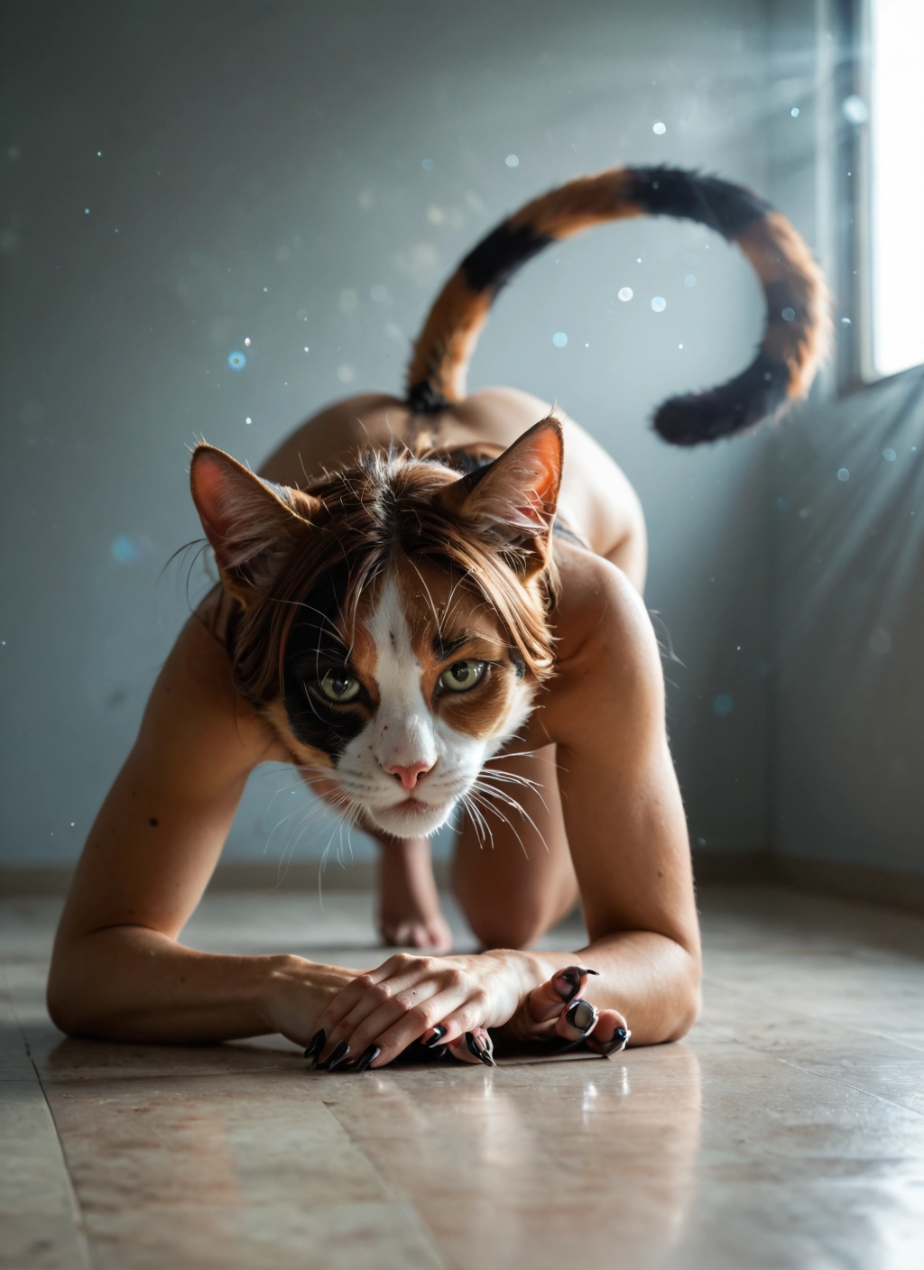 furry, solo, cat, looking at viewer, tail, all fours · Yamete.gg