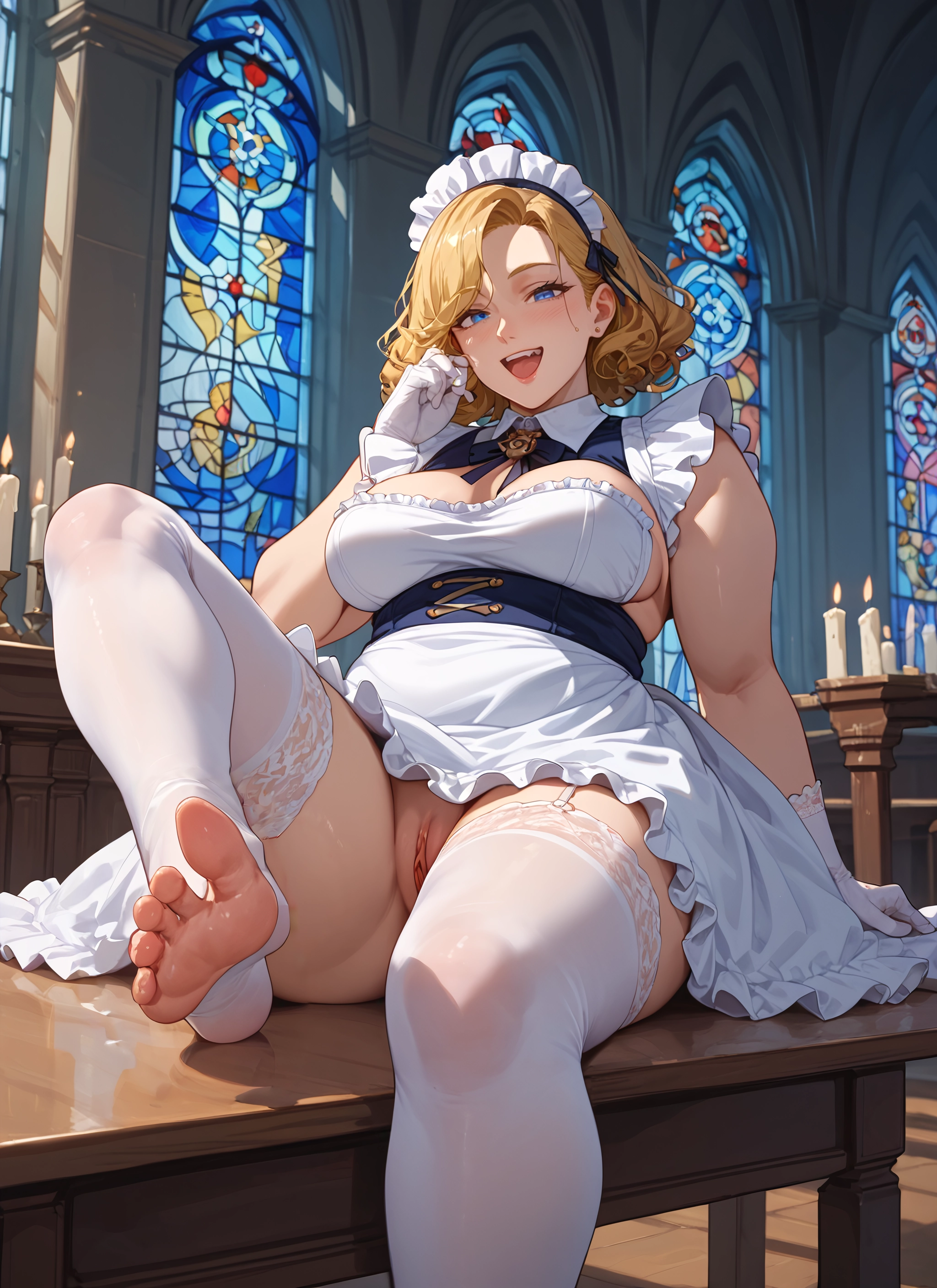1girl, pussy, breasts, blonde hair, gloves, thighhighs · Yamete.gg