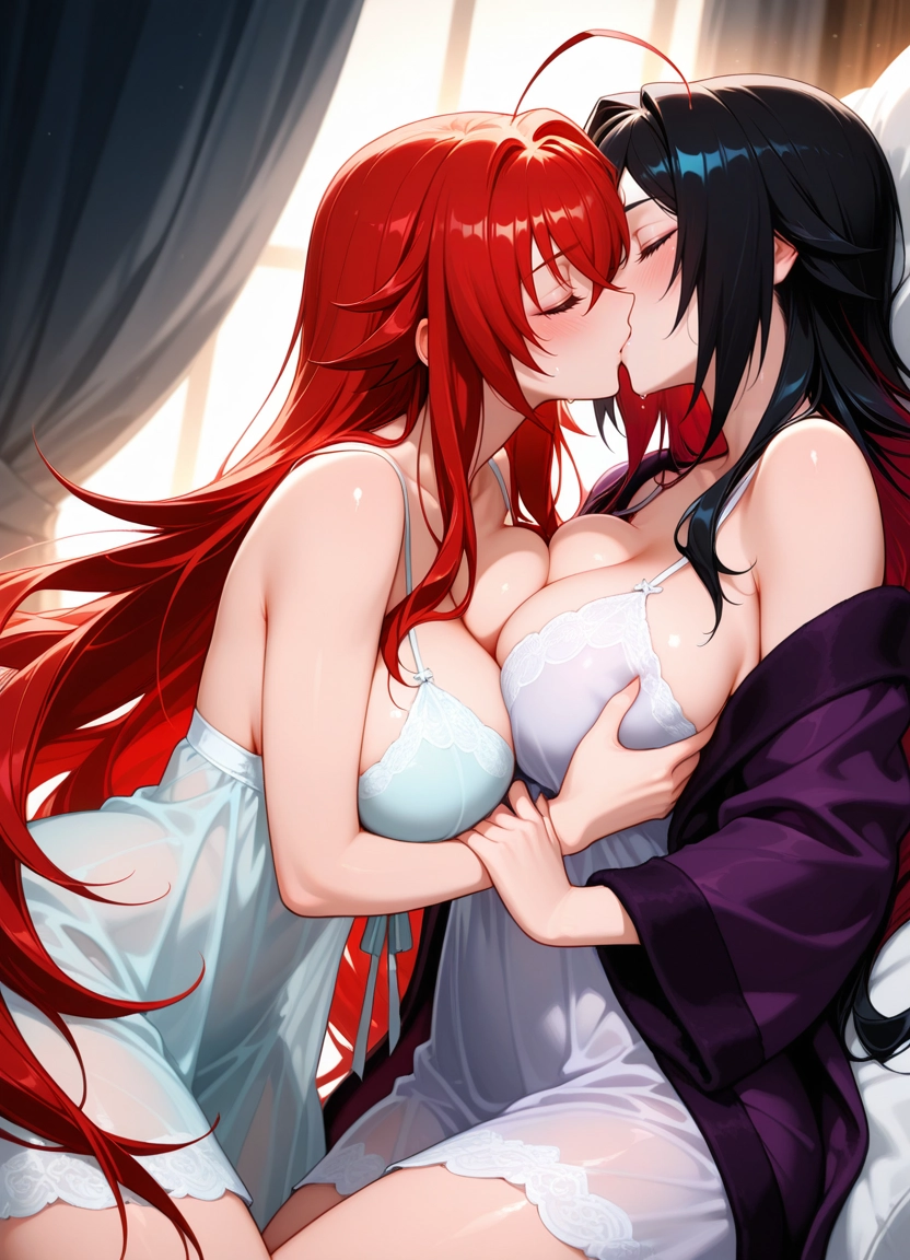 multiple girls, breasts, 2girls, long hair, ahoge, red hair · Yamete.gg