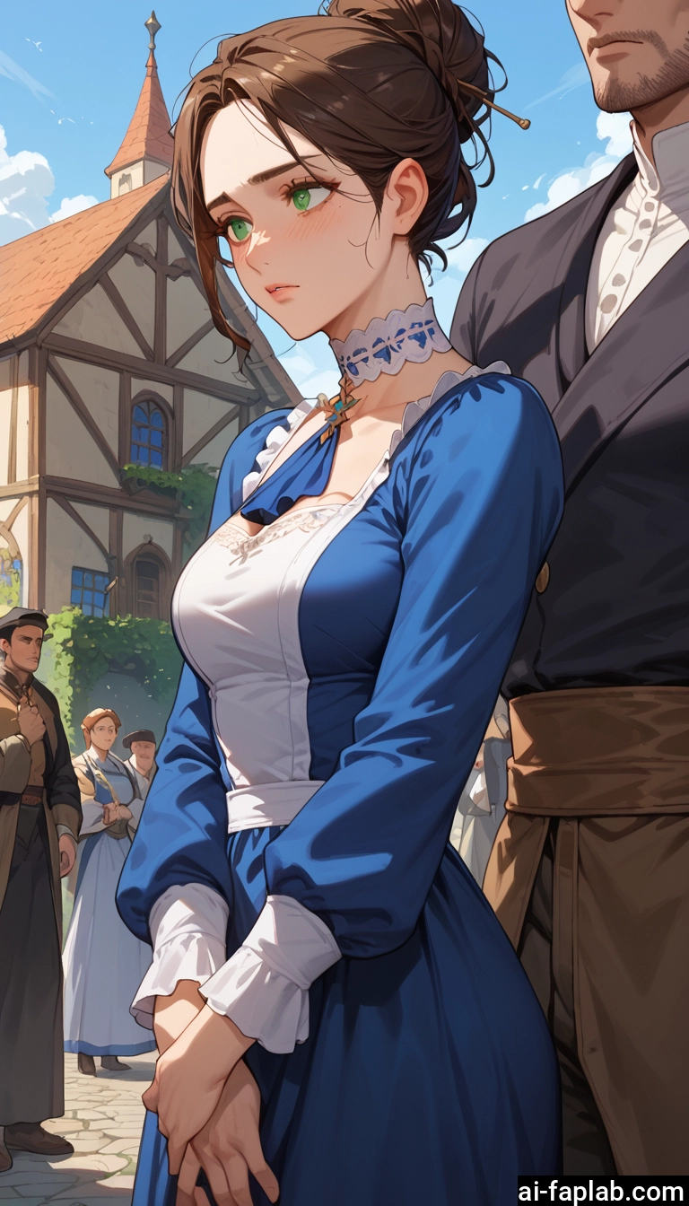 green eyes, brown hair, dress, blush, multiple boys, 1girl · Yamete.gg