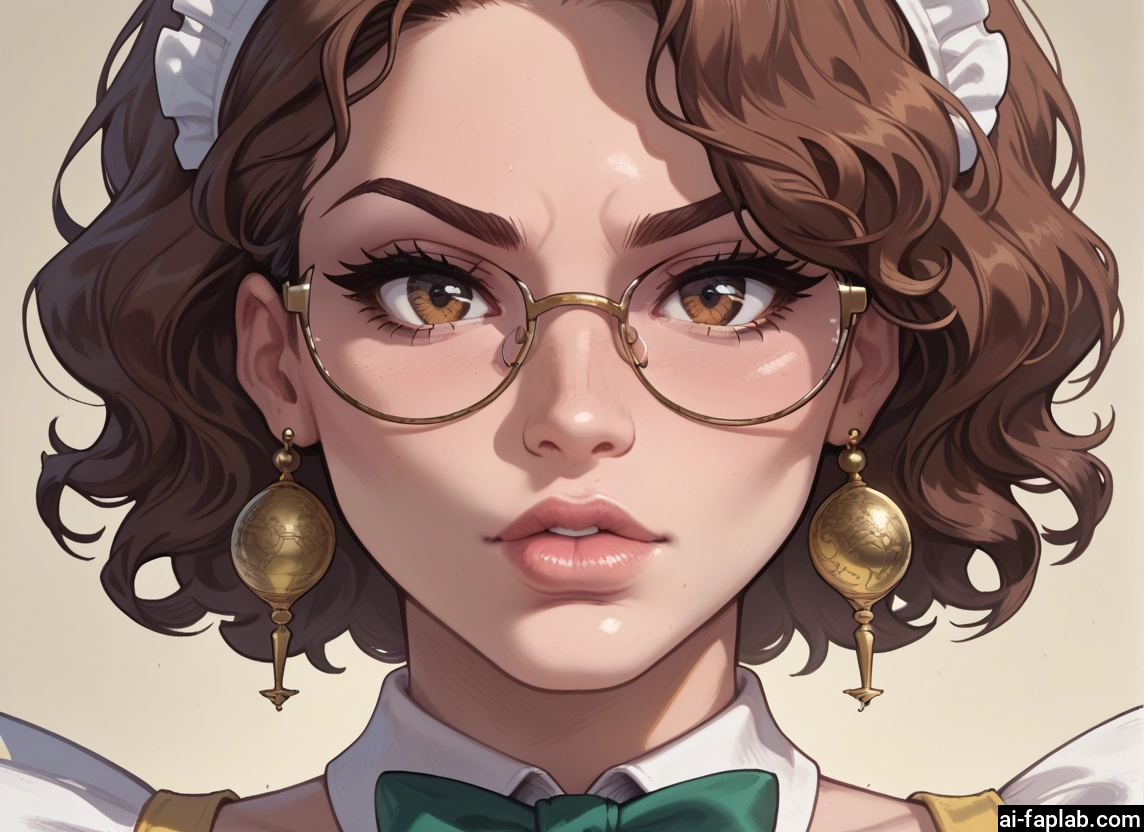 1girl, solo, brown hair, jewelry, earrings, glasses · Yamete.gg