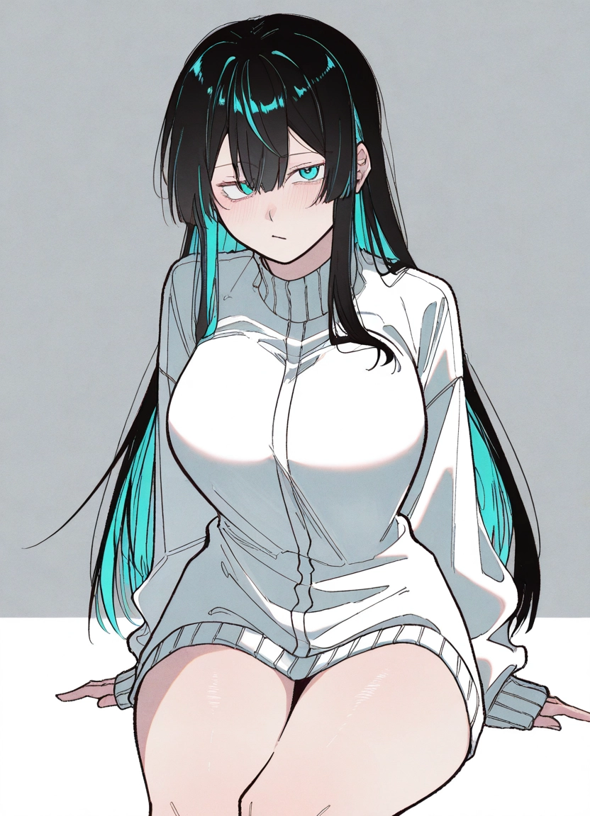1girl, long hair, solo, breasts, black hair, multicolored hair · Yamete.gg