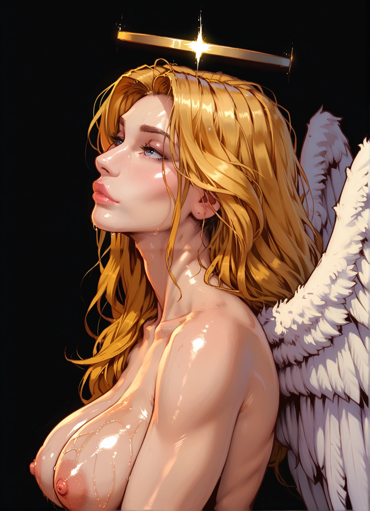1girl, breasts, nipples, wings, solo, blonde hair · Yamete.gg
