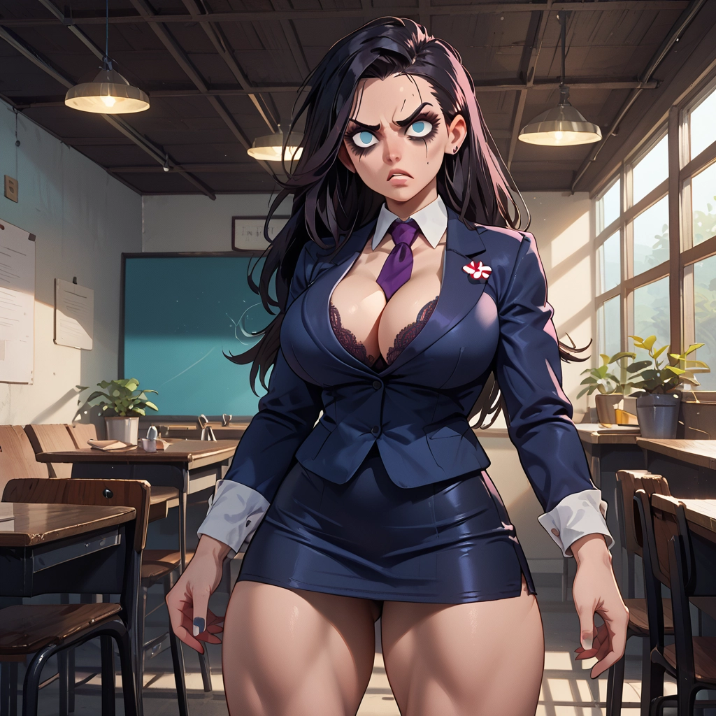 breasts, skirt, 1girl, necktie, pencil skirt, long hair