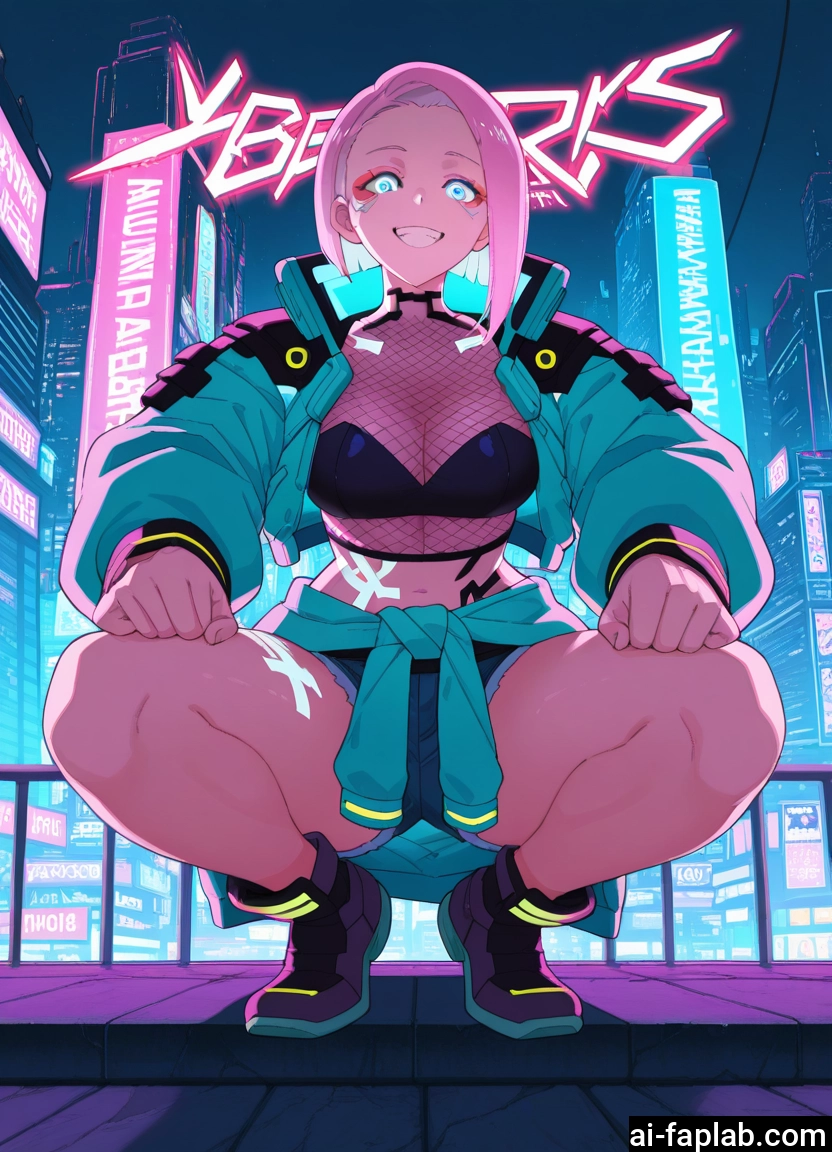 1girl, breasts, smile, squatting, shorts, jacket
