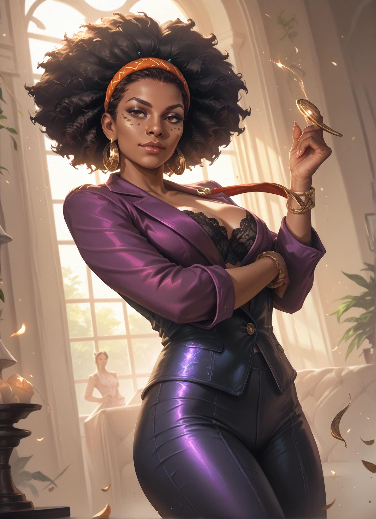underwear, jewelry, breasts, bra, earrings, dark skin · Yamete.gg