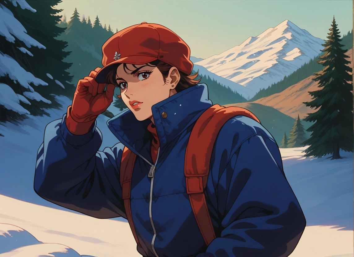 1girl, solo, hat, gloves, short hair, snow