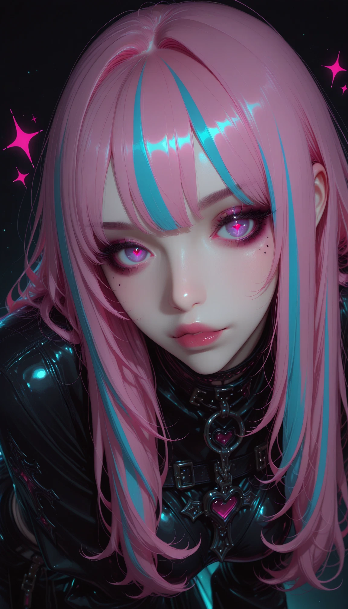 1girl, solo, pink hair, multicolored hair, looking at viewer, long hair