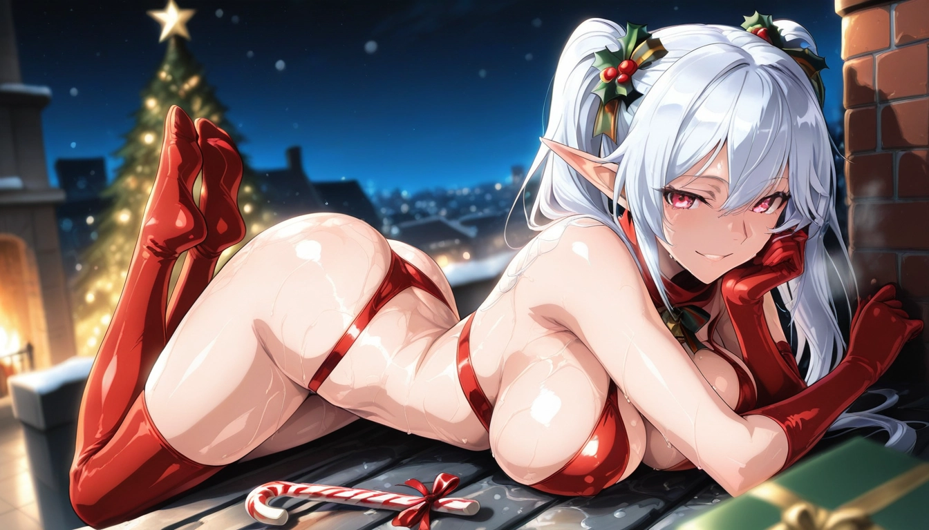 1girl, breasts, gloves, pointy ears, thighhighs, large breasts · Yamete.gg