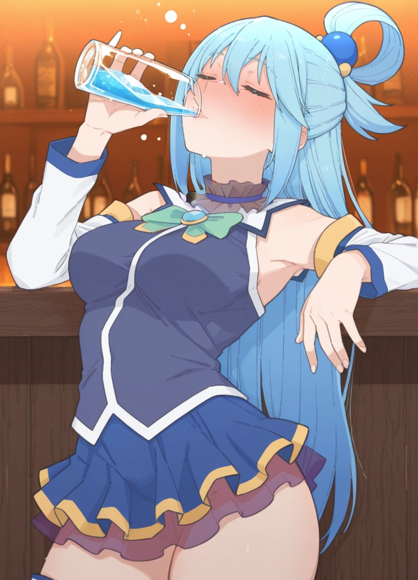 1girl, drinking, solo, long hair, breasts, detached sleeves · Yamete.gg