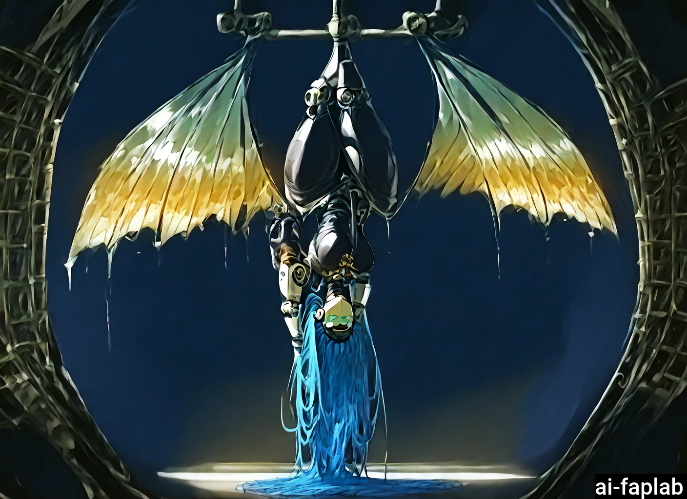 1girl, wings, solo, blue hair, long hair, upside-down · Yamete.gg
