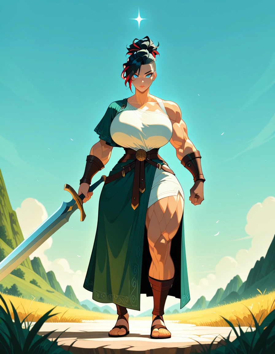 1girl, weapon, thick thighs, muscular female, breasts, sword · Yamete.gg