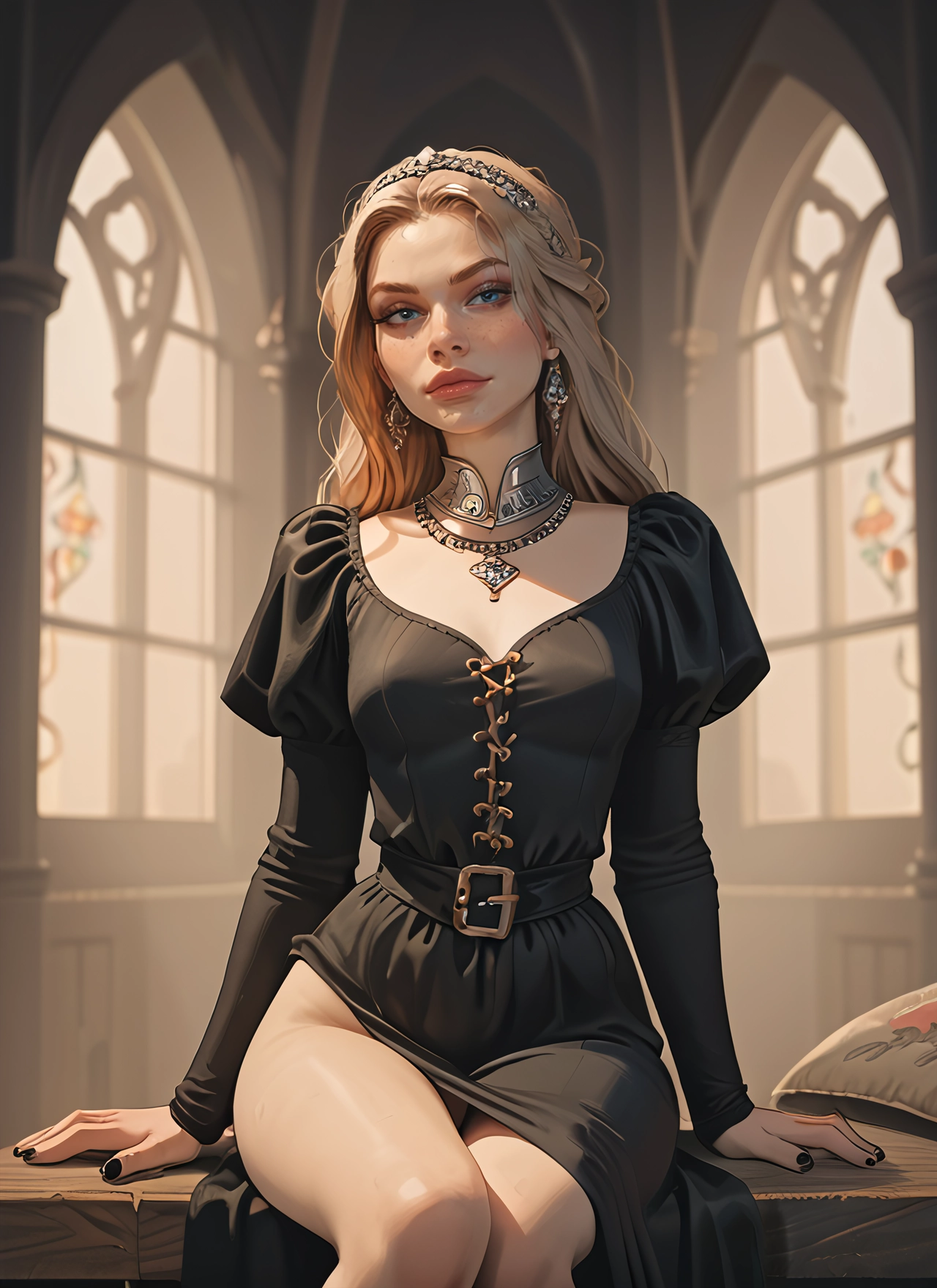 1girl, jewelry, solo, blue eyes, dress, earrings · Yamete.gg