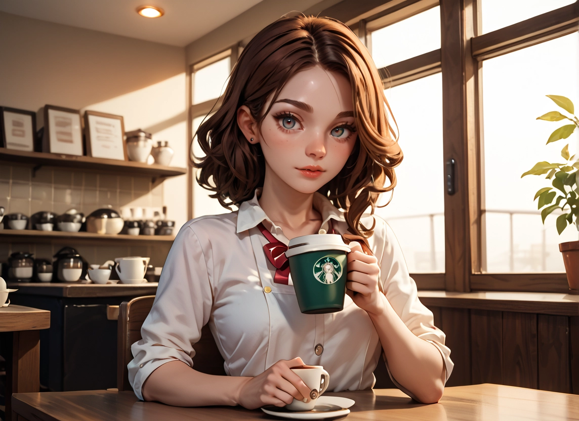1girl, solo, cup, shirt, looking at viewer, jewelry · Yamete.gg
