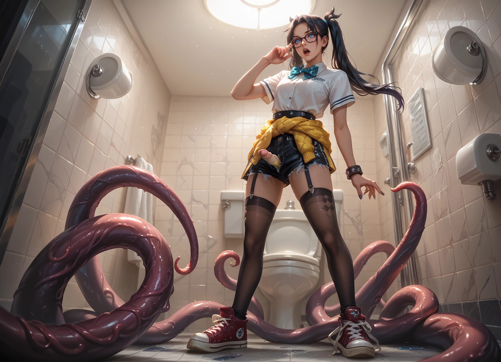 futanari, 1girl, tentacles, shoes, thighhighs, sneakers · Yamete.gg