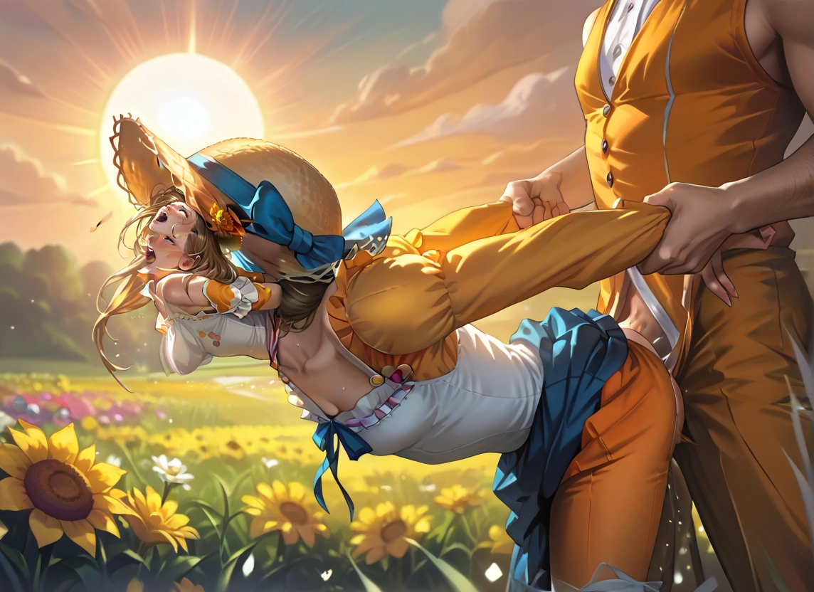 1girl, 1boy, hetero, sex, flower, hat · Yamete.gg