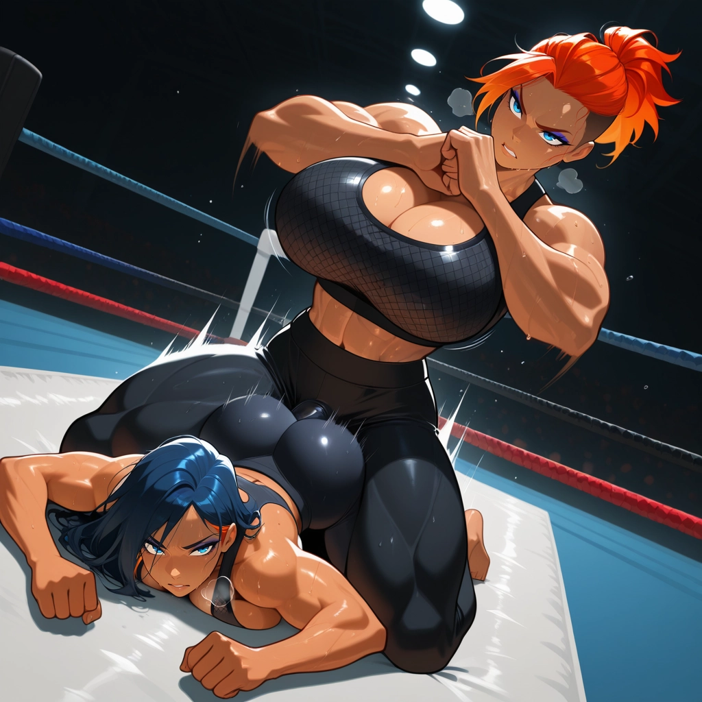 muscular female, multiple girls, 2girls, blue eyes, breasts, muscular · Yamete.gg