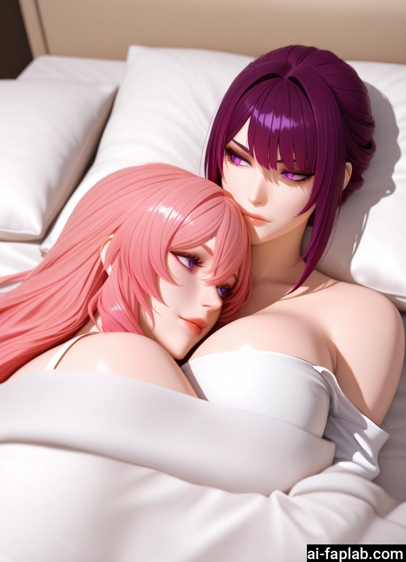 multiple girls, 2girls, pink hair, yuri, long hair, purple hair