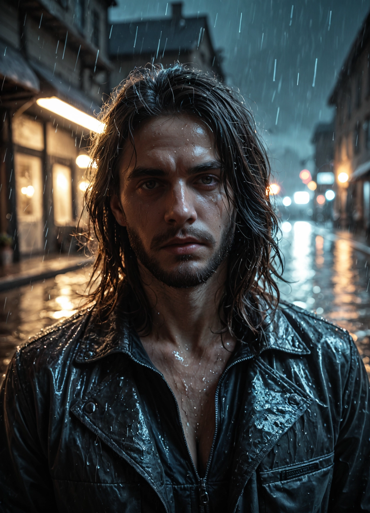 rain, 1boy, male focus, solo, wet, jacket · Yamete.gg