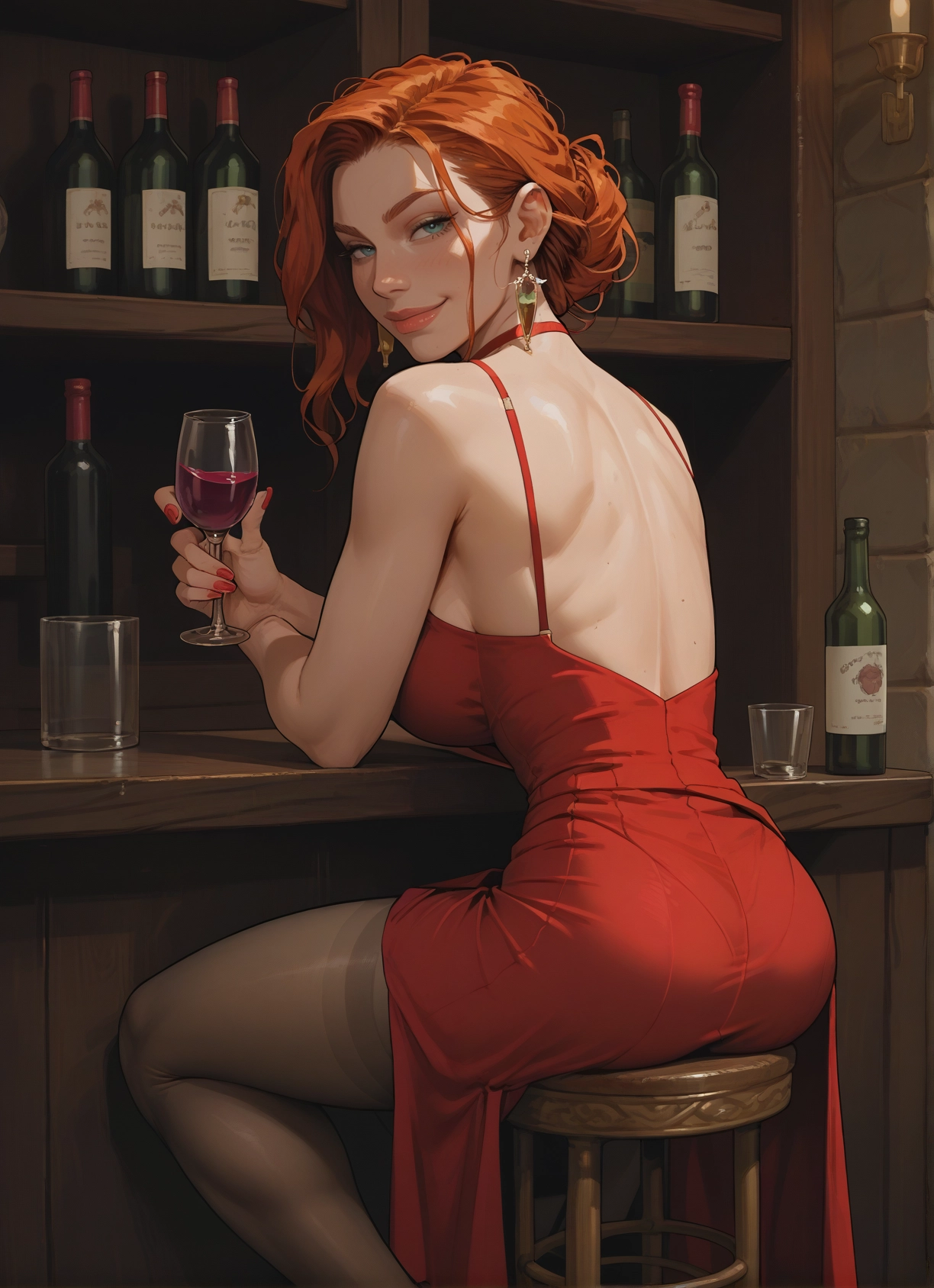 1girl, dress, jewelry, cup, ass, earrings · Yamete.gg