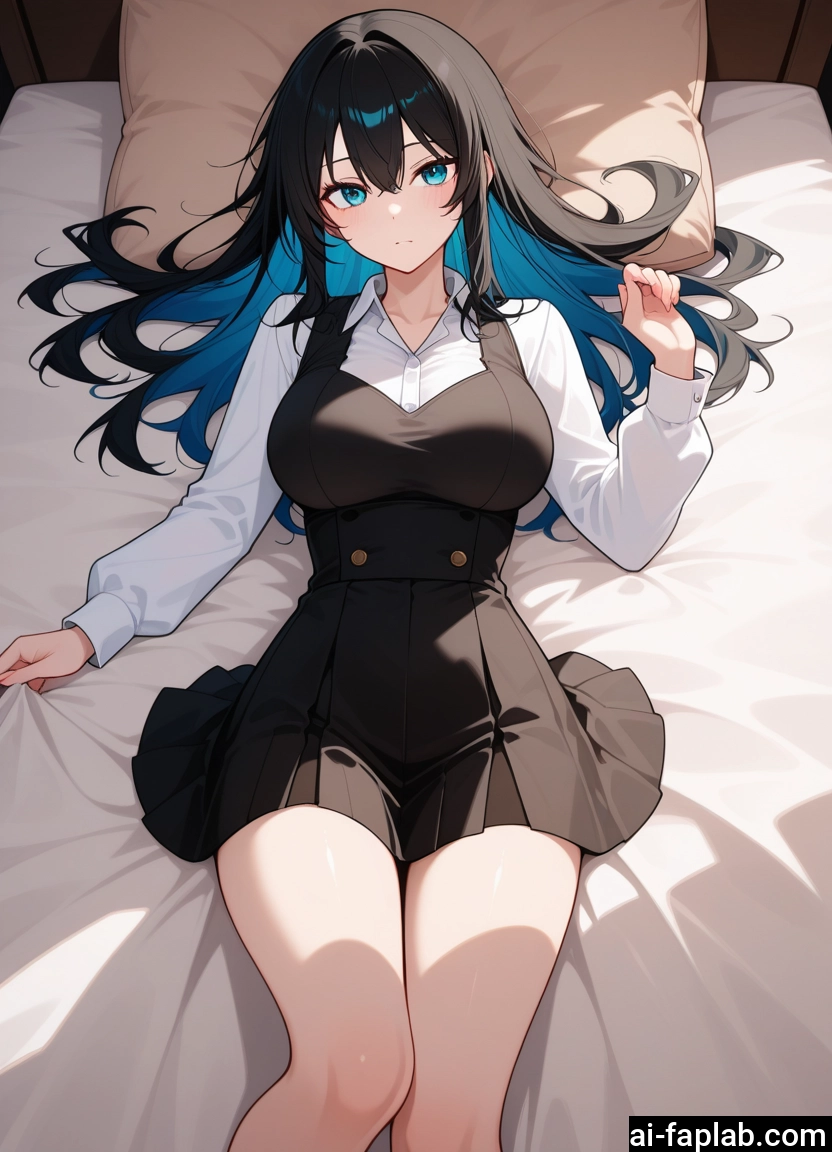 1girl, breasts, solo, black hair, long hair, lying · Yamete.gg