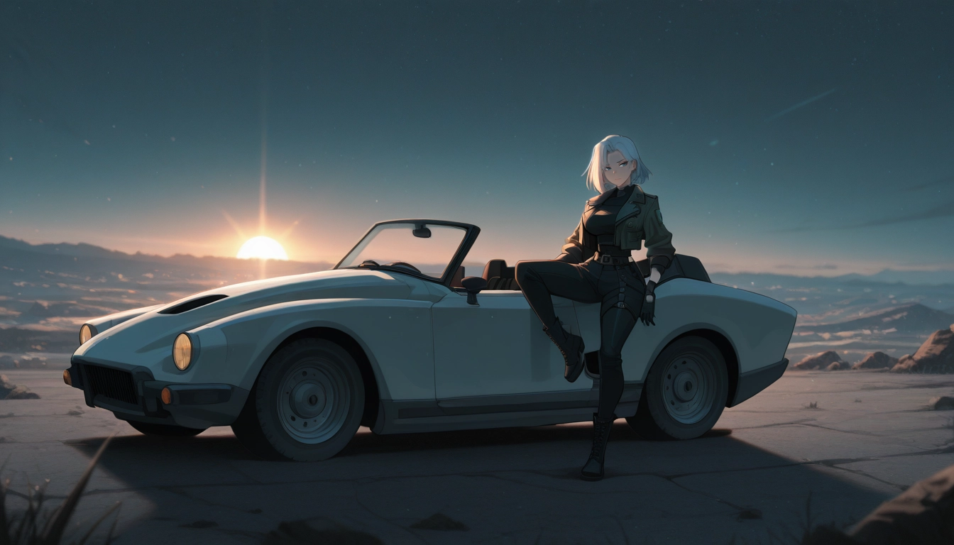 1girl, motor vehicle, ground vehicle, car, jacket, vehicle focus · Yamete.gg