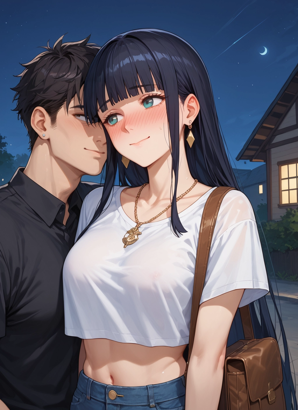 1girl, 1boy, blush, jewelry, breasts, navel · Yamete.gg