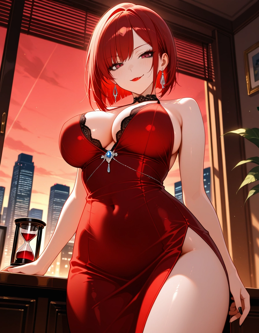 1girl, breasts, solo, dress, large breasts, red hair · Yamete.gg