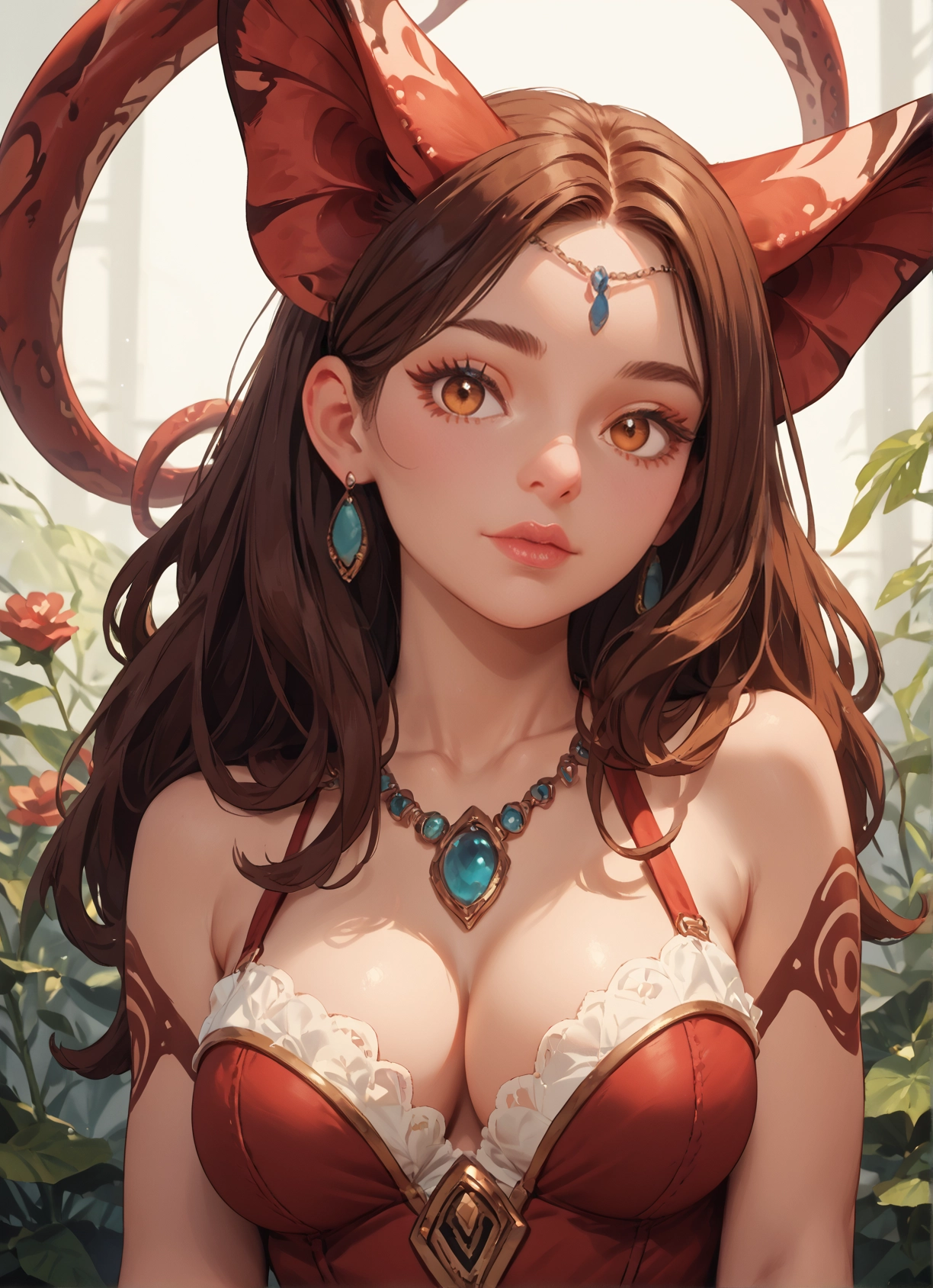 1girl, breasts, solo, brown hair, jewelry, earrings · Yamete.gg
